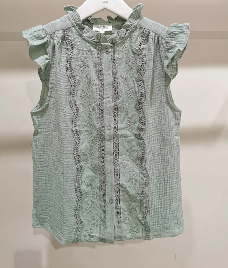 Asia - khaki Embroidery Sleeveless Top