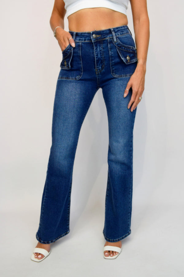Jade - Indigo Blue Stretch Pocket Bootcut Denims