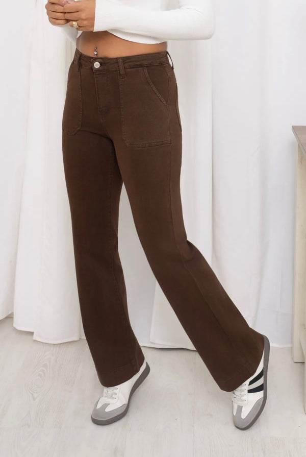 Logan - Brown Square Pocket Stretch Denims