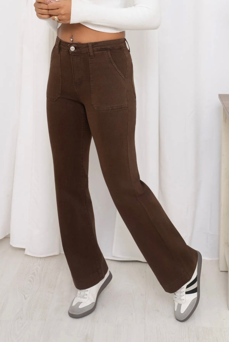 Logan - Brown Square Pocket Stretch Denims