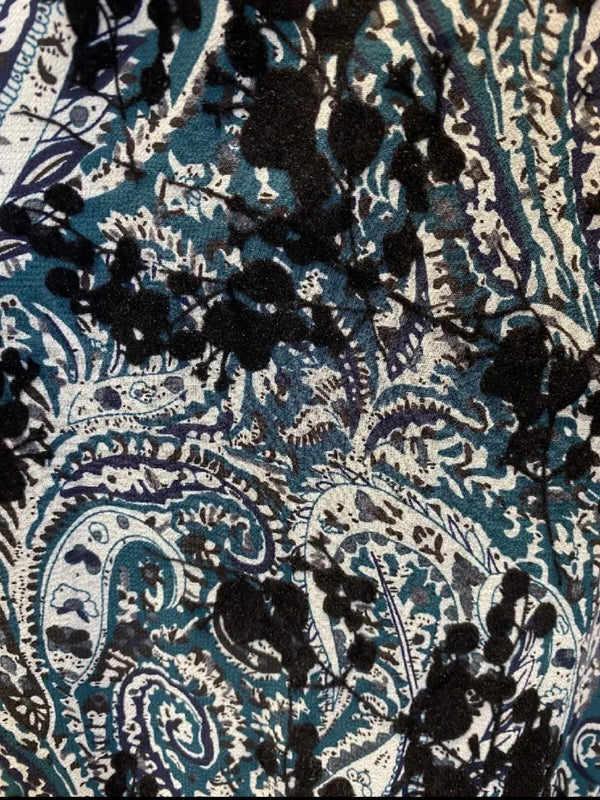 Kenny - Teal Paisley Print Flocked Top