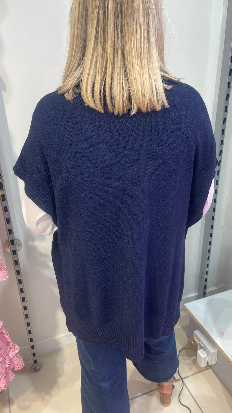 Toni - Navy Soft Button Knit Tank