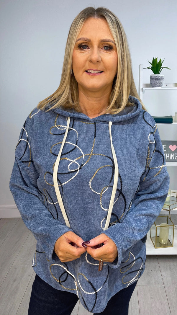 Kate - Denim Blue  Embroidery look hoodie