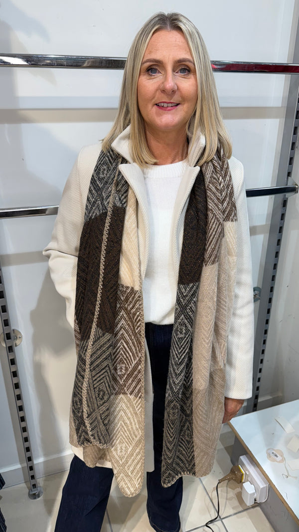 Marcia - Taupe/Cream Lurex thread scarf