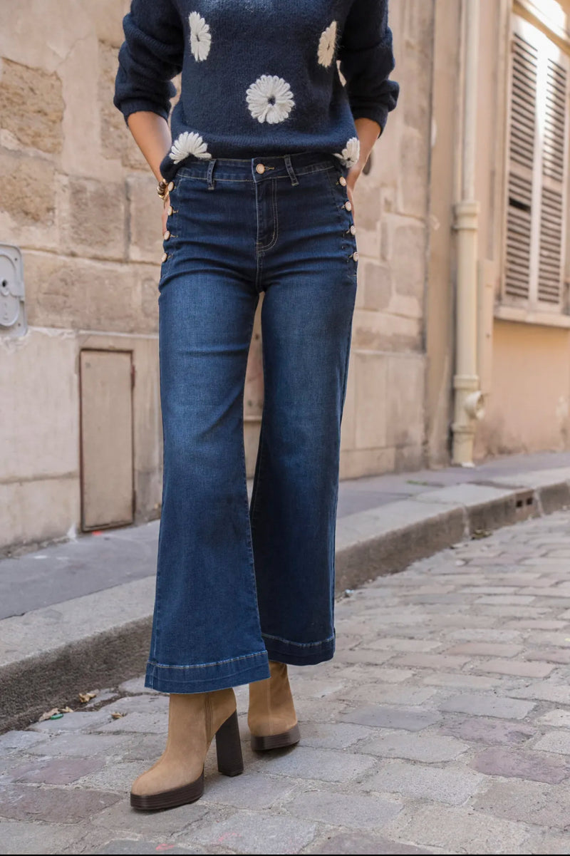 Harper - Indigo Denim Button Stretch Jeans