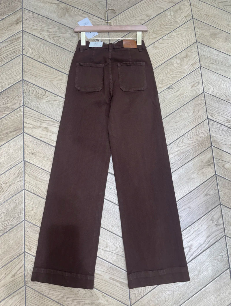 Maya - Chocolate Double Pocket Front Wide Leg Denims