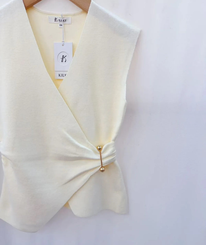 Minnie - Cream Crossover V Neck Knit