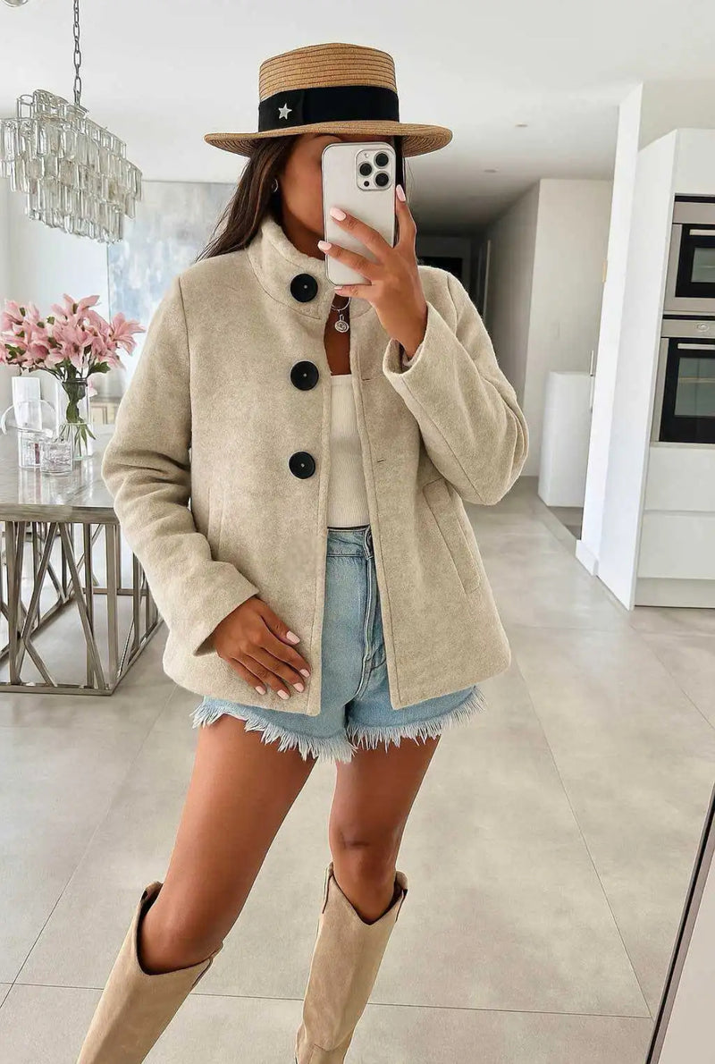 Chelsea - Beige Fuzzy Button Jacket