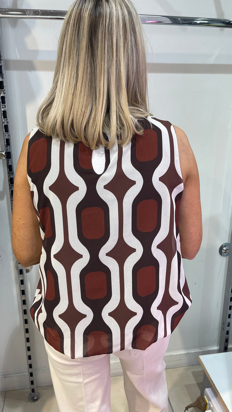 Ava - Chocolate Geo Print Bubble Hem Top