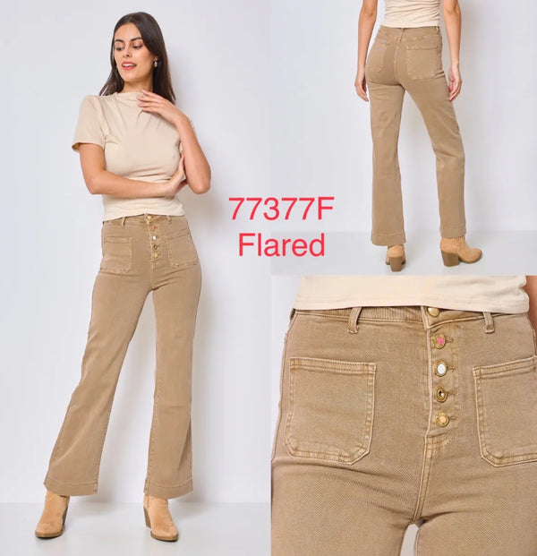 Ava - Dark Beige Coloured Button Up Denims