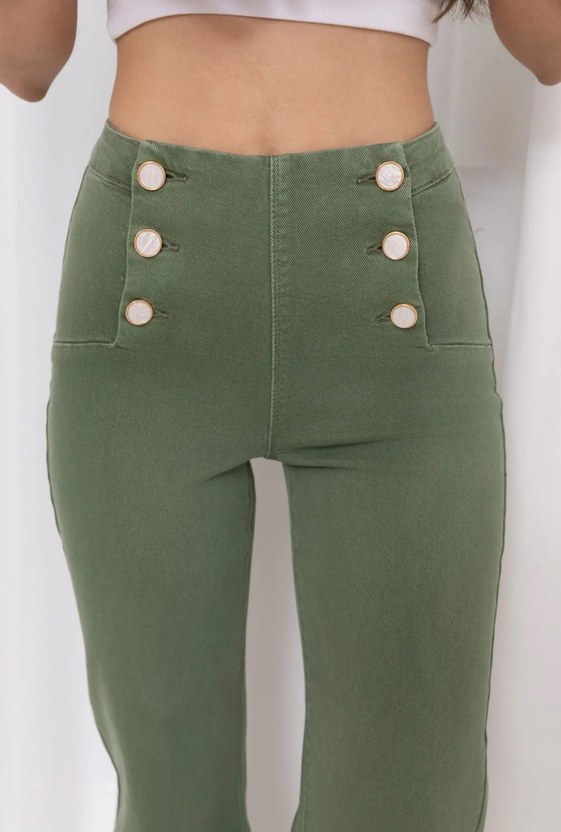 Georgie - Khaki Jean White Button