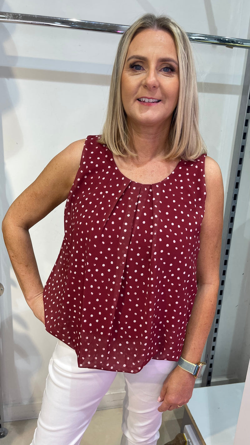 Ava - Wine Polka Dot Print Bubble Hem Top