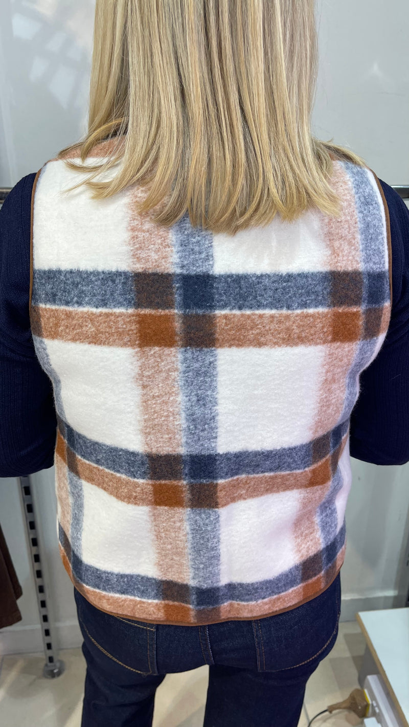 Pam - Tan/Navy Check Button Waistcoat
