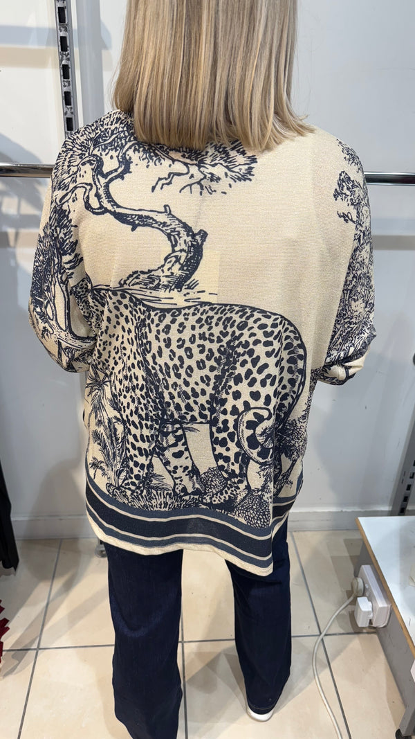 Corey - Navy Tiger Print  Lurex Top