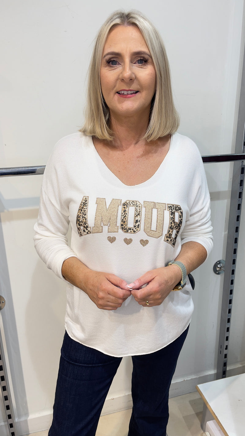 Freda - Cream Animal Amour Print Top