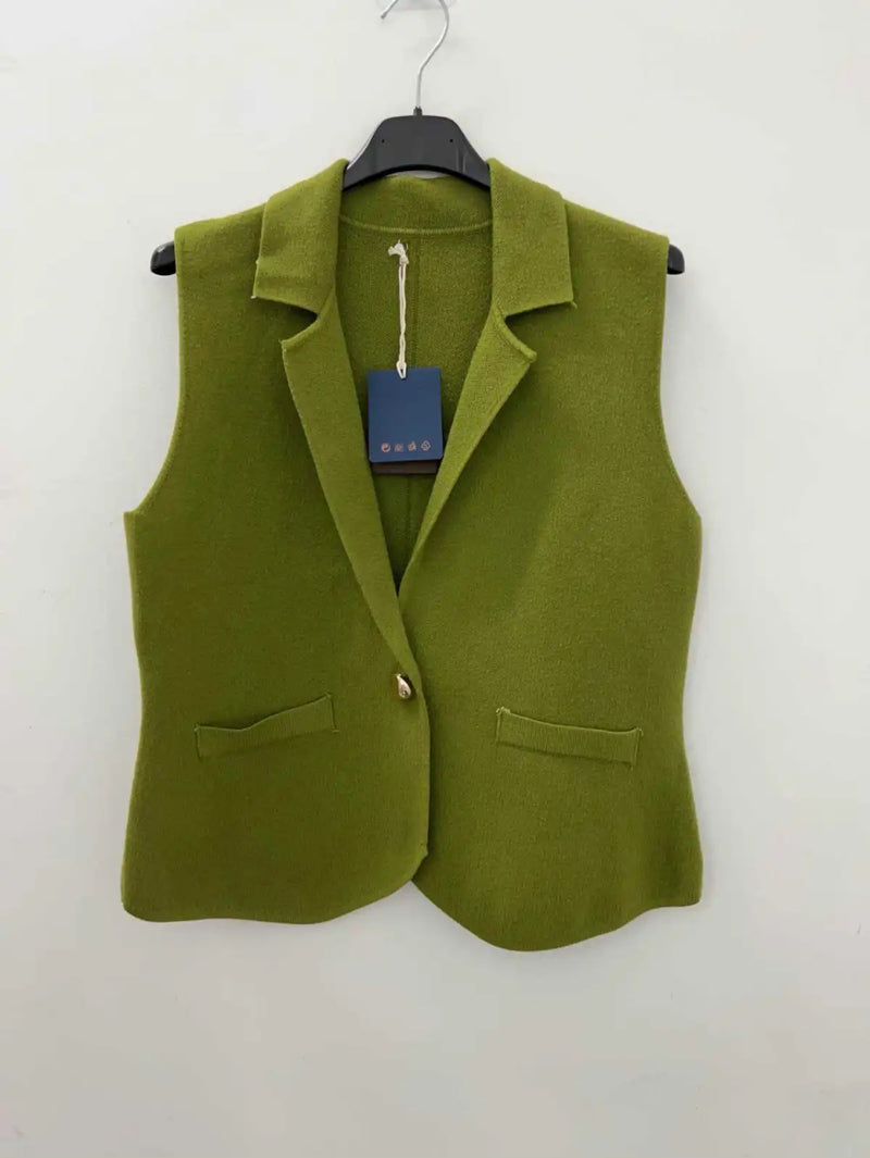 Emma - Olive knit Button Waistcoat