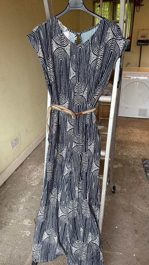 Megan - Navy Print Belted Jumpsuit