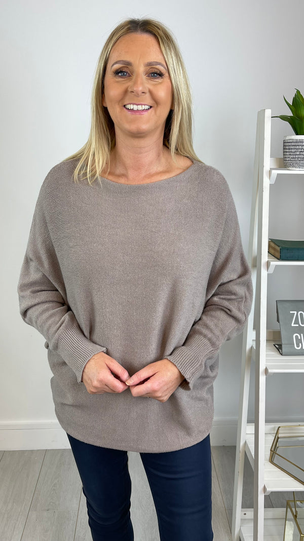 Orla - Taupe Soft Bat-Wing Jumper