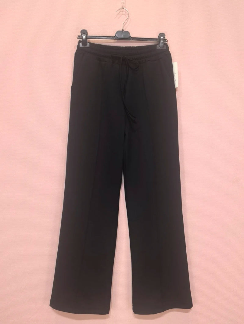 Willow - Black Elastic Waist Seam Wide Leg Joggers