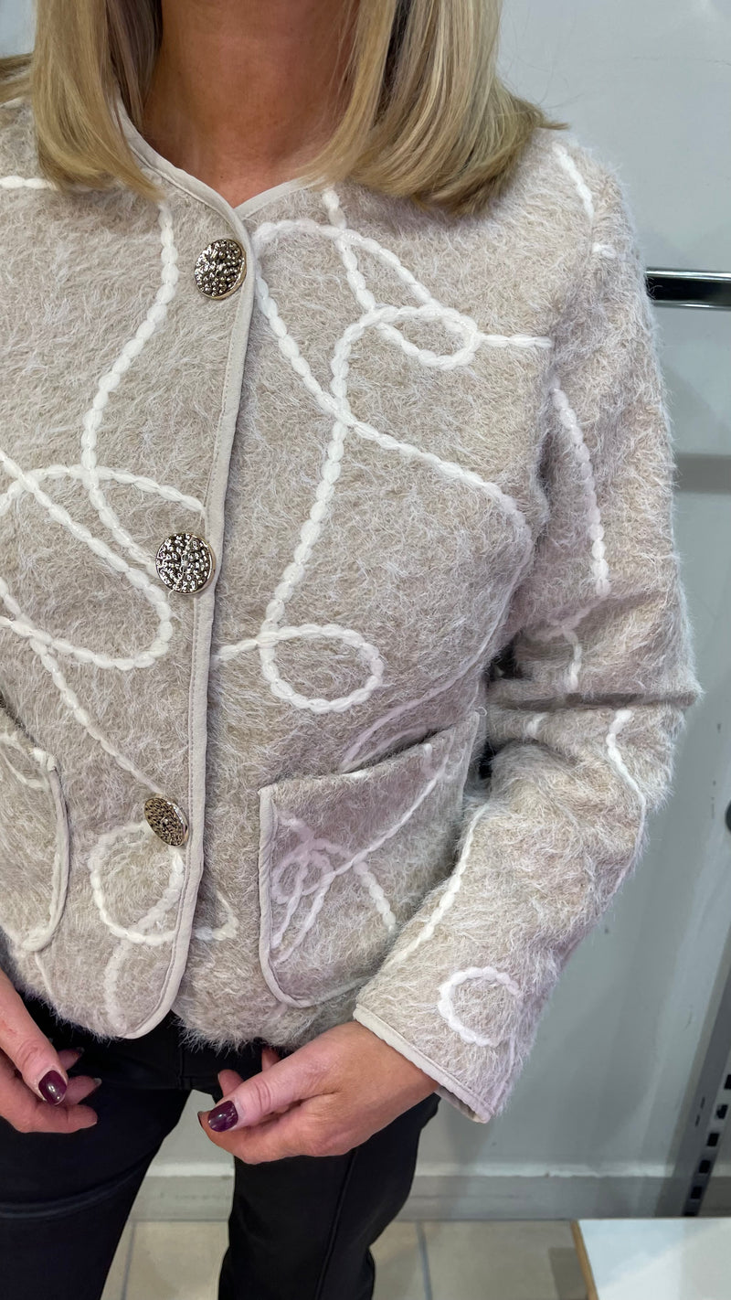 Maisy - Beige Rope Detail Fuzzy Jacket