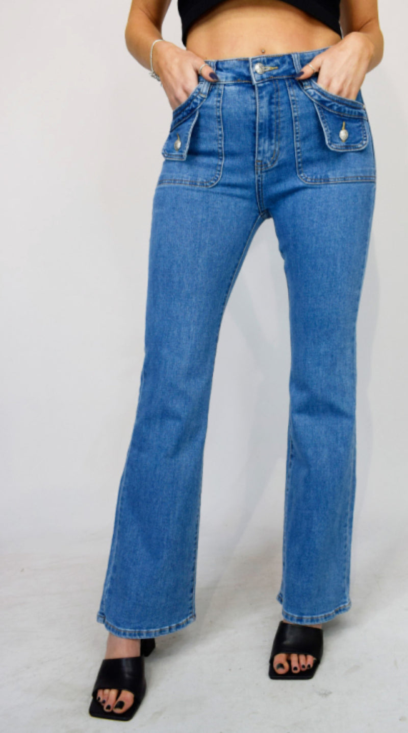 Jade - Blue Stretch Pocket Bootcut Denims