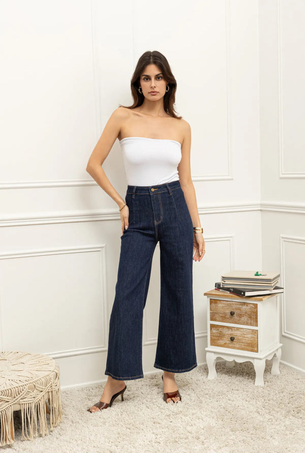 Fay - Dark denim high waist crop jean