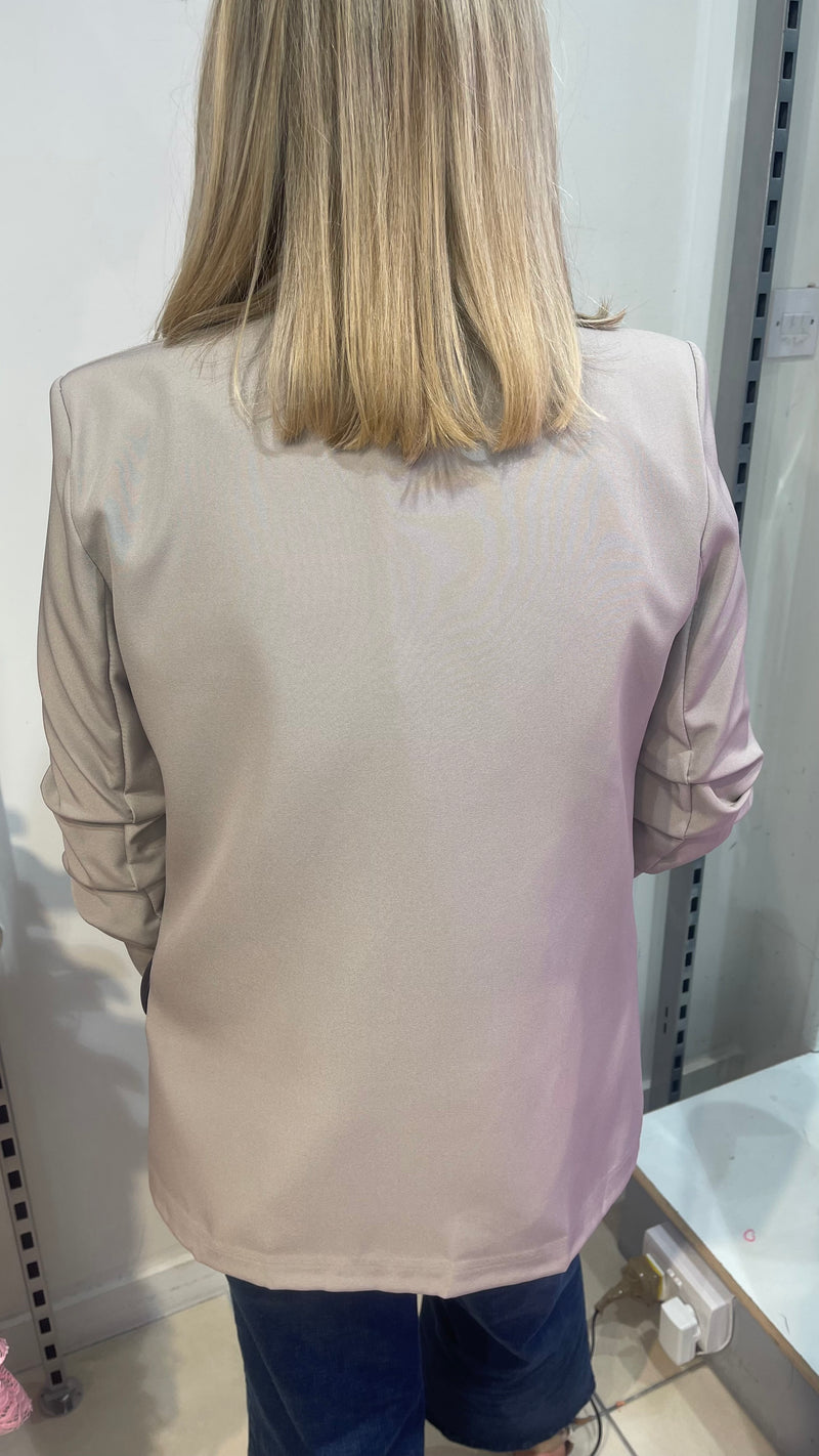 Leanne - Taupe lined Ruched Jacket