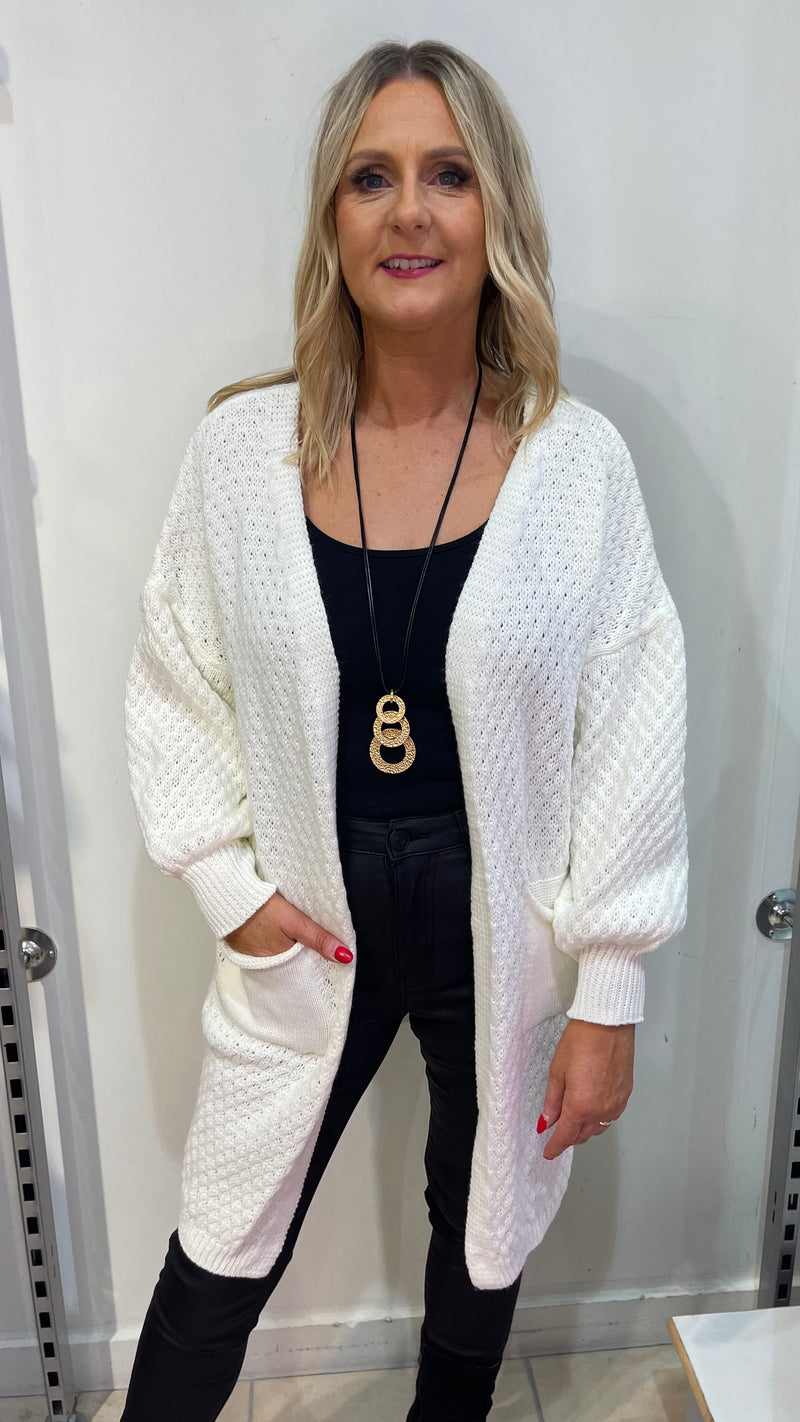 Luna - Waffle Knit Cardigan Cream