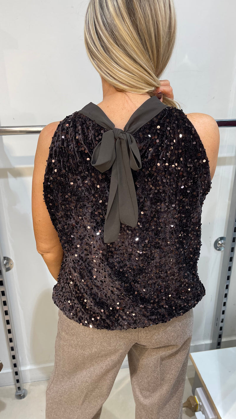 Ava - dark brown Sequin Lined Halter Top