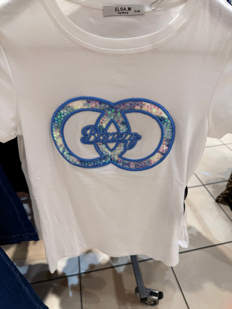 Lottie - White/Blue Shimmer Circle Tee