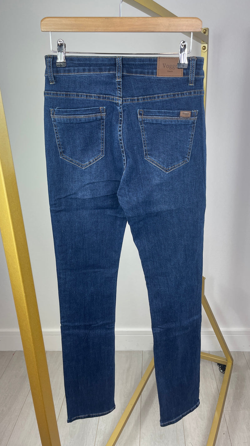 Pam - Dark Blue Wash Straight Leg Denims