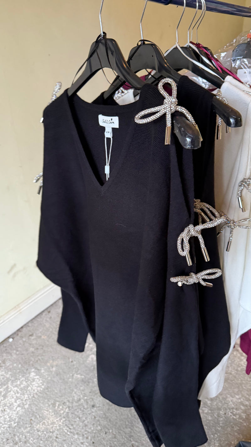 Evie - Black Diamonte Sleeve Knit