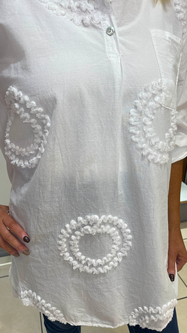 Tanya - White Circle Embossed Shirt