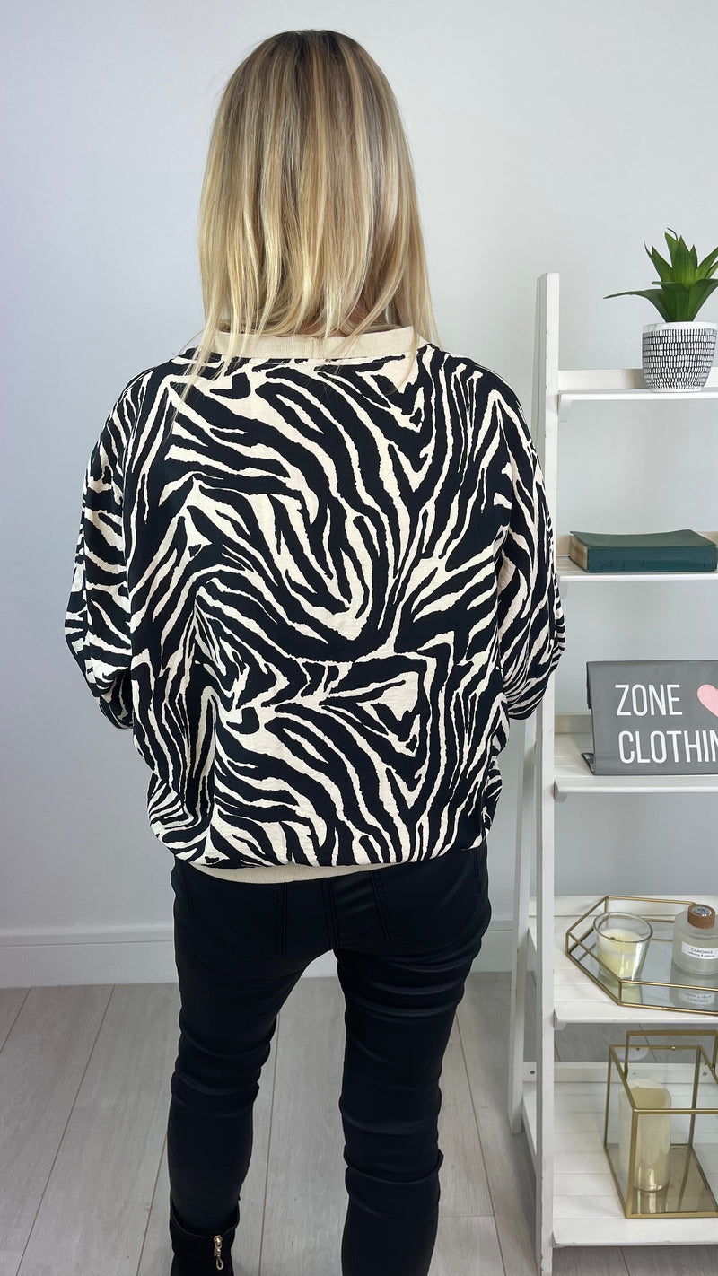 Zelda - Zebra Print Button Top