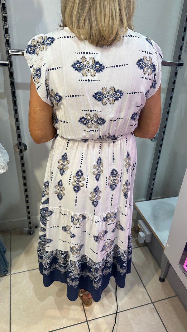 Ciara - Navy Print Midi Dress