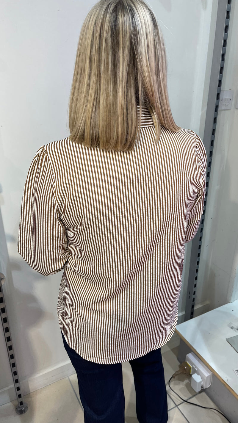 Debbie - Coffee Stripe Shirt
