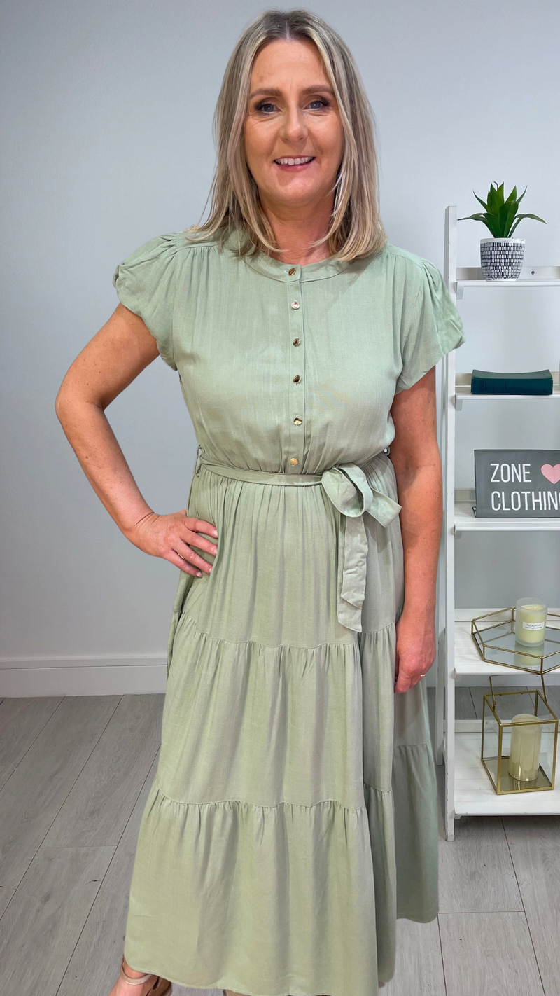 Aine - Sage Button Front maxi