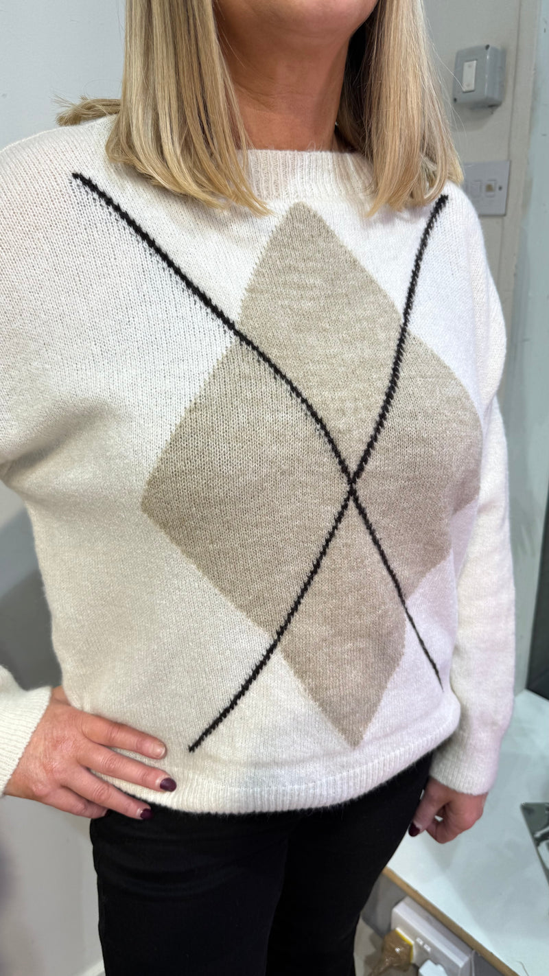 Anna - Cream  Diamond Print Knit