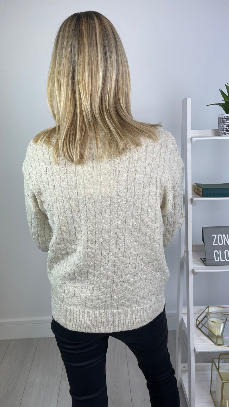 Kenny - Cream Cable Knit Shimmer Tiger Jumper