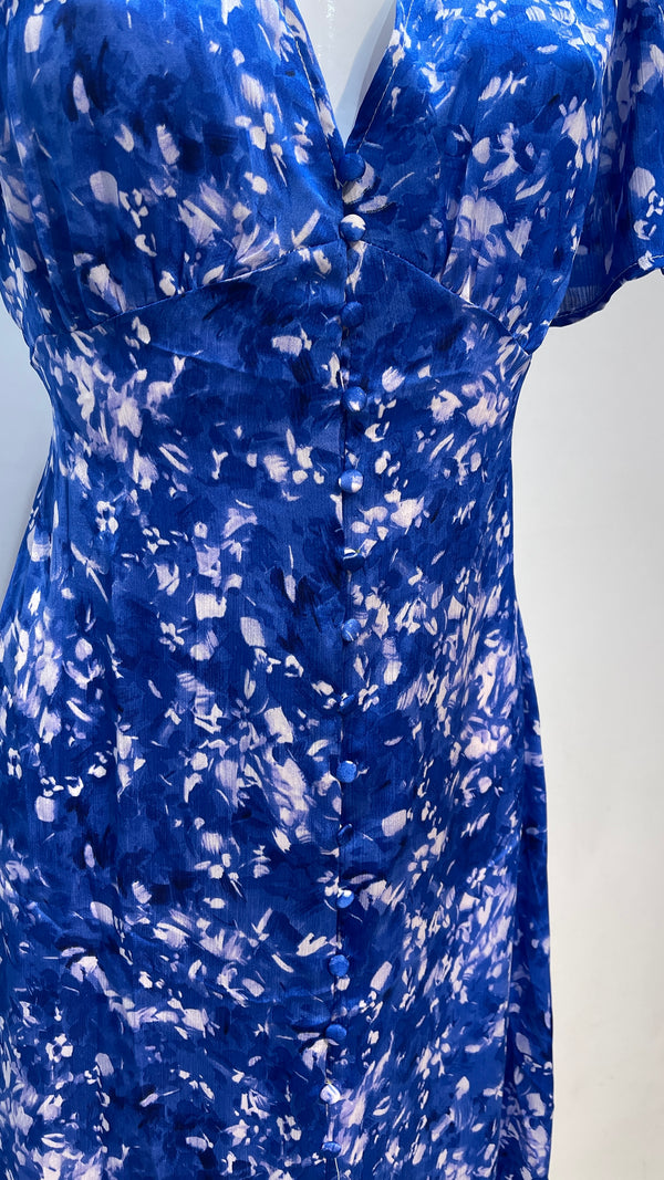 Emma - Royal Blue Print Button Midi Dress