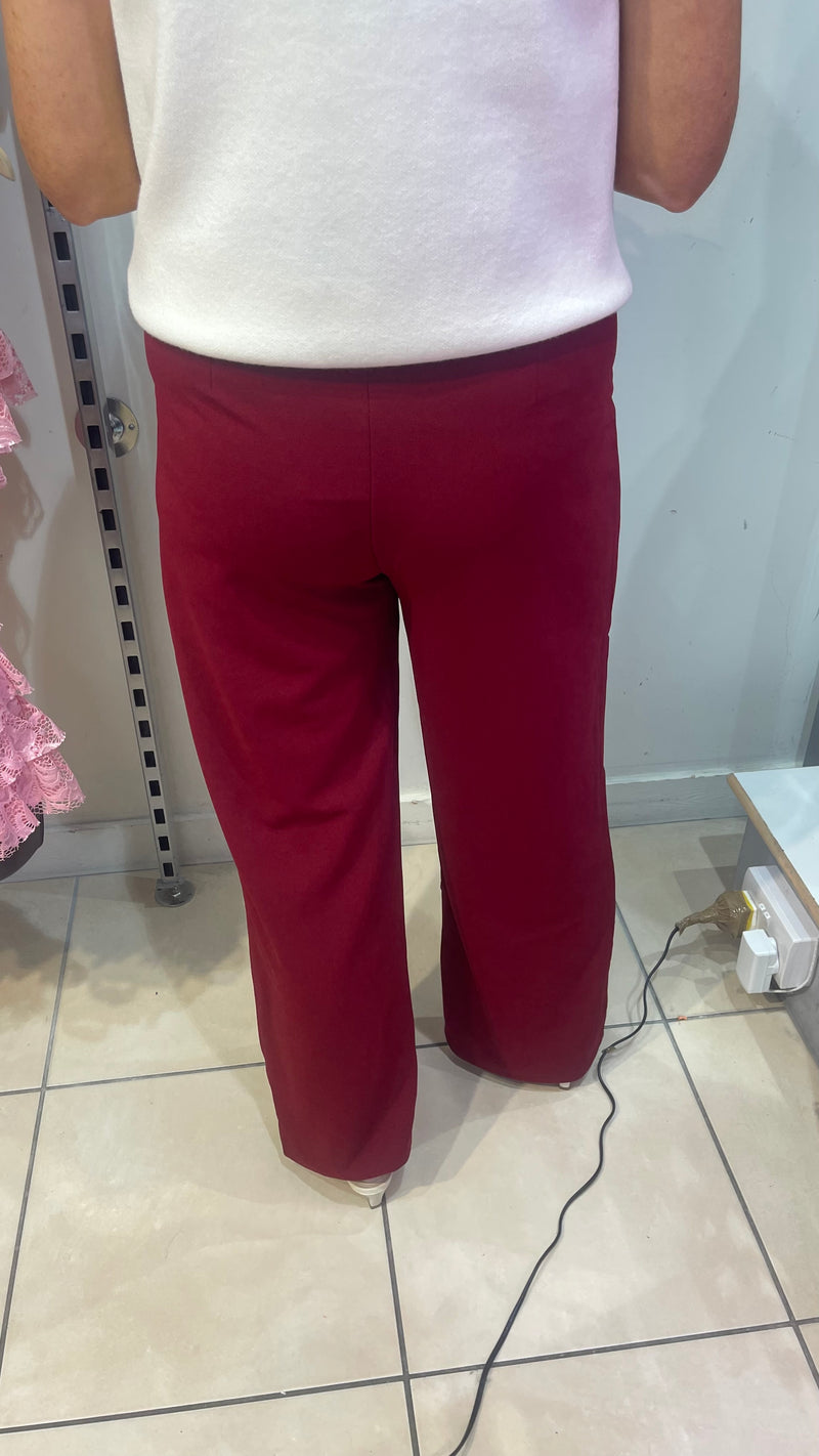 Chloe -  Wine  Button Wide Leg Trouser