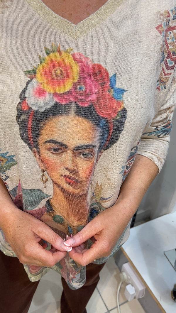 Sofia - Gold Lurex Thread Face Print Top