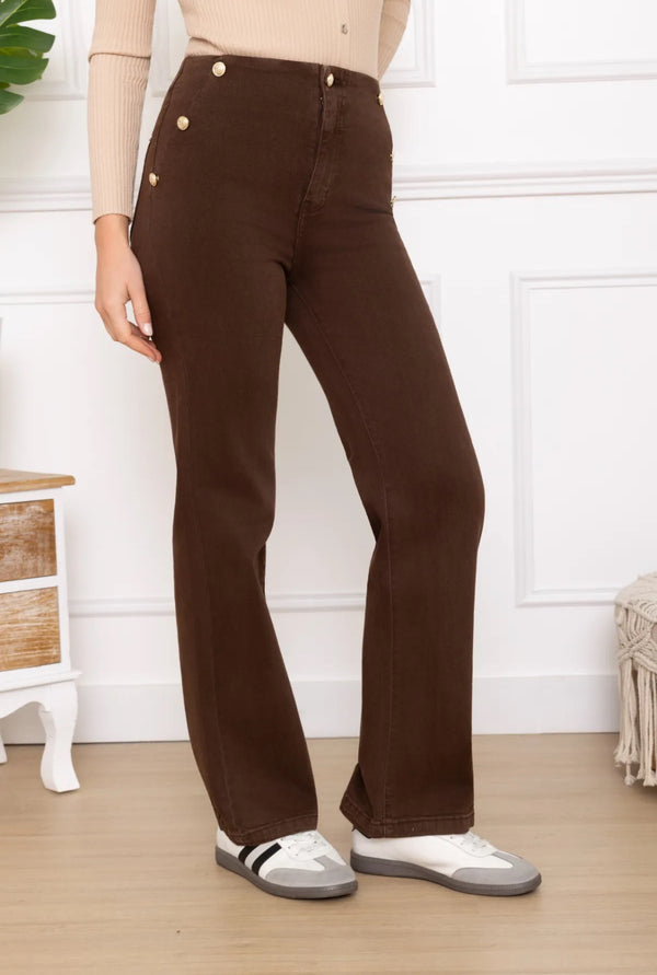 Luke - Chocolate Gold Button Stretch Jeans