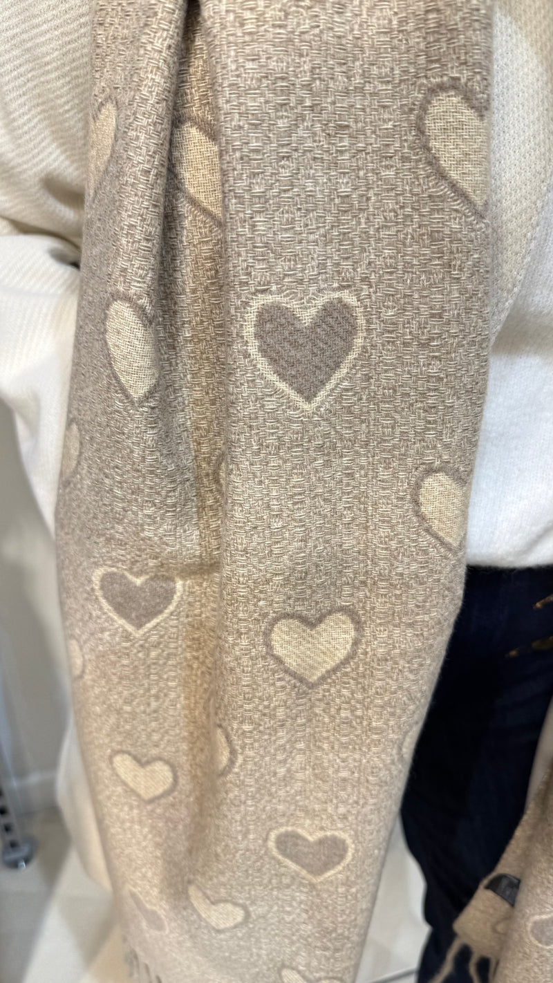 Hattie - Beige Heart Print Scarf