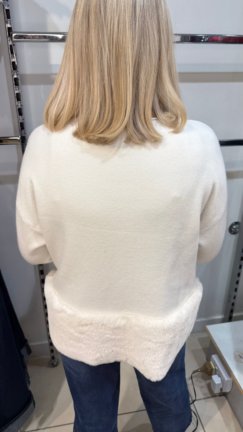 Avril - Cream Brooch Detail Fur Trim Jacket
