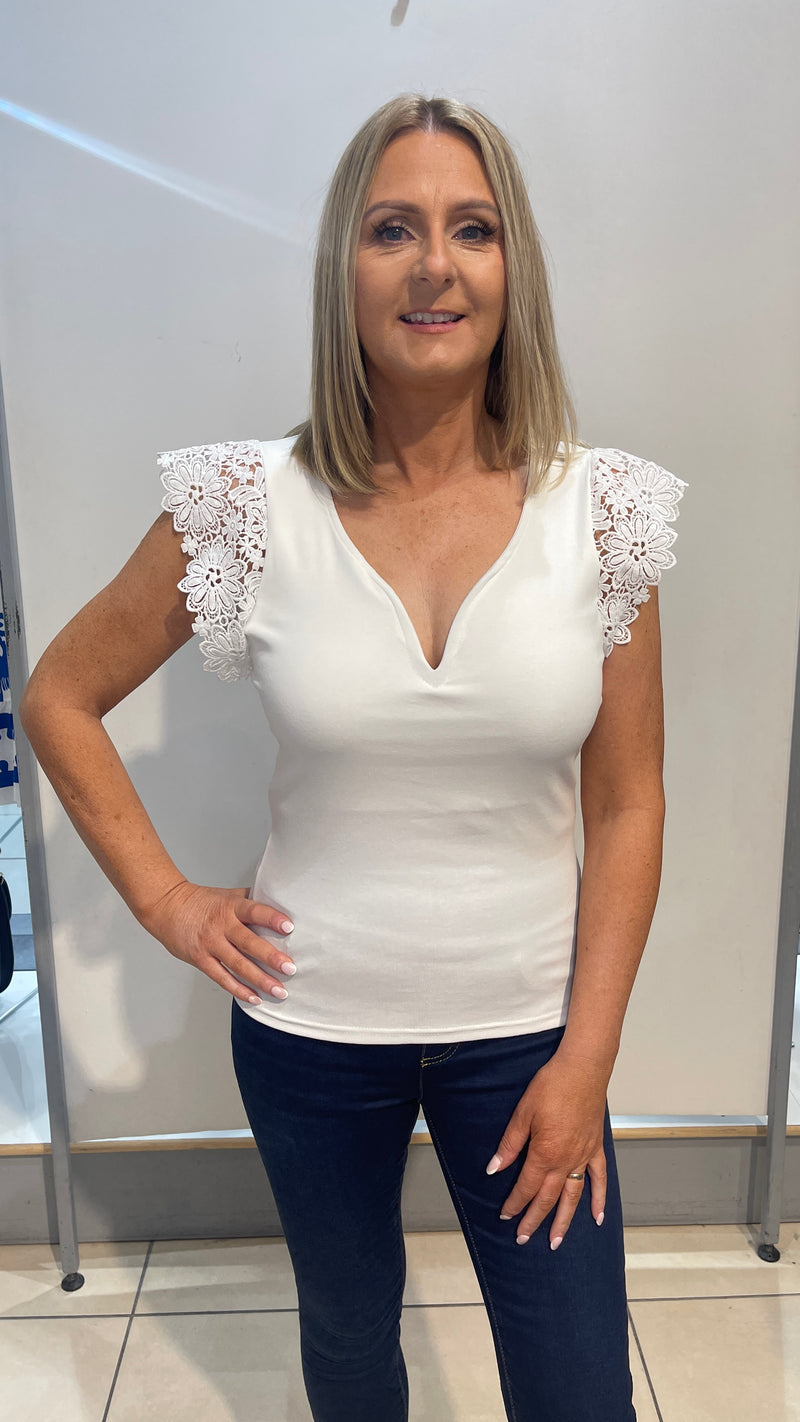 Chris - Soft Cream Crochet Sleeve Boned Top