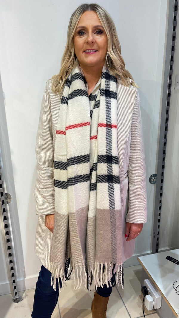 Lydia - Beige Check Winter scarf