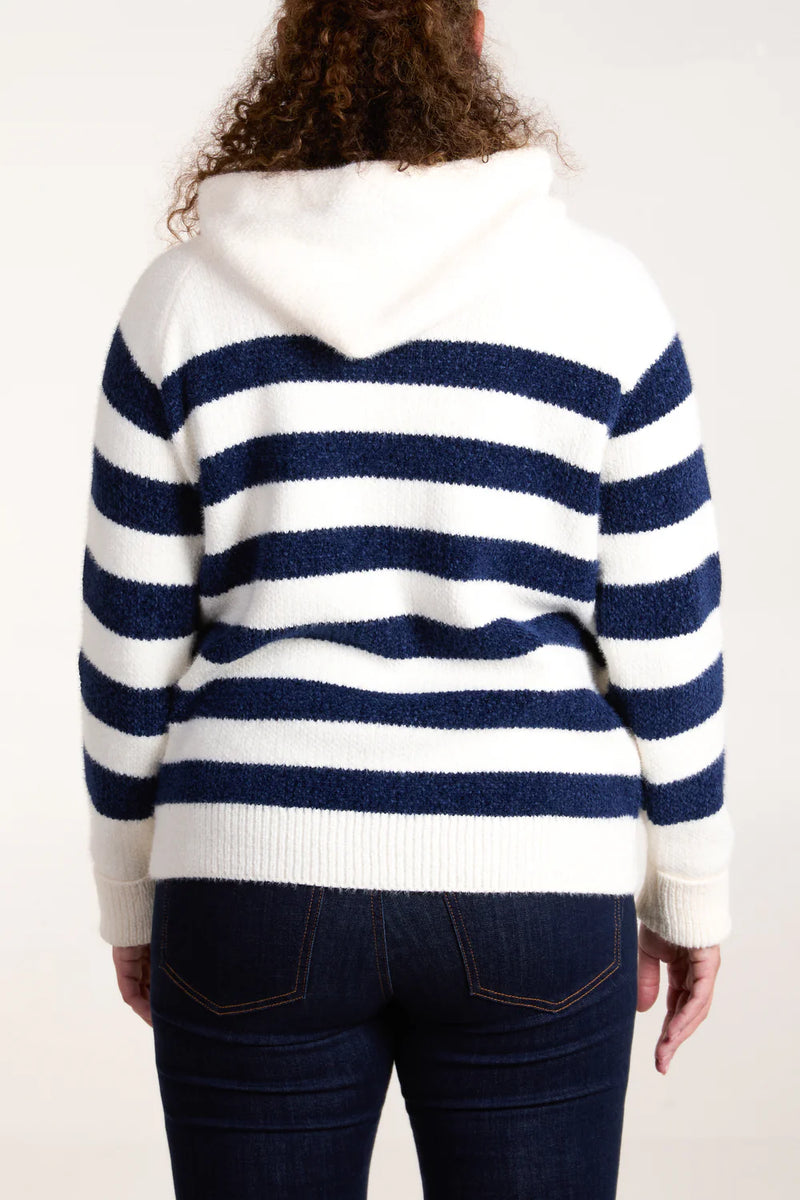 Abbie - Navy/Cream Zipped Hooded Knit