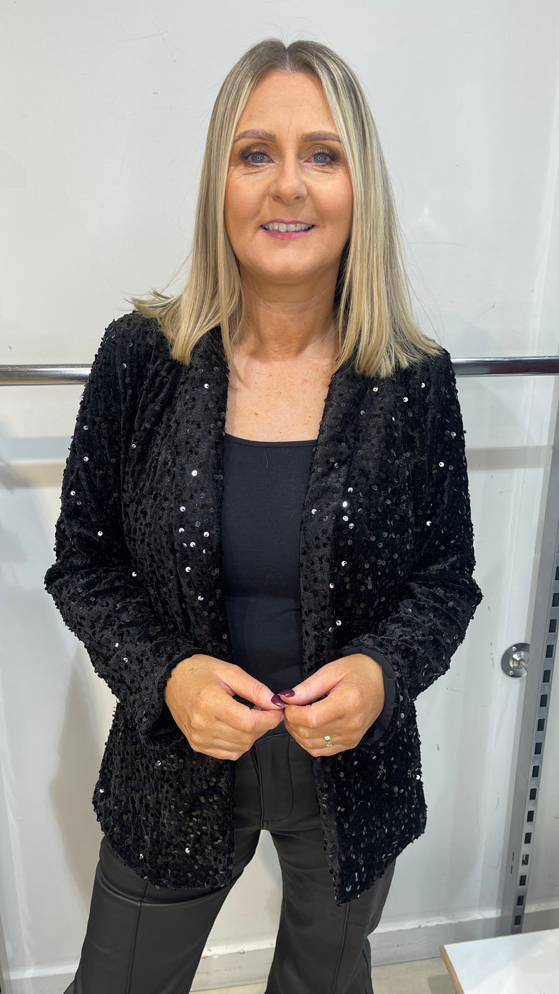 Kay - Black Sequin Lined Jacket
