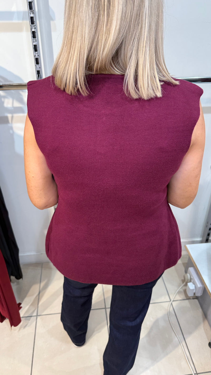 Benny - Wine multi Gold Button Waistcoat